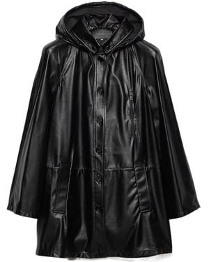 Prada Hooded Nappa Leather And Fabric Caban Jacket - Black