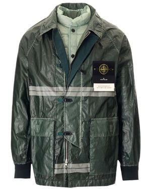 Stone Island Graphic-Print Shirt Jacket - Green