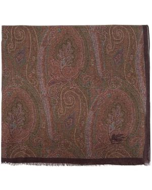 Etro Paisley Printed Frayed-Edge Scarf - Brown