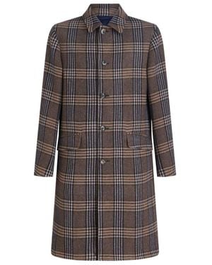 Etro Single-Breasted Plaid-Check Coat - Grey