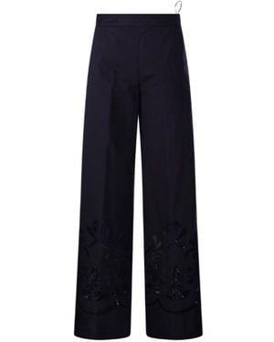 forte_forte Embroidered Wide-Leg Trousers - Blue