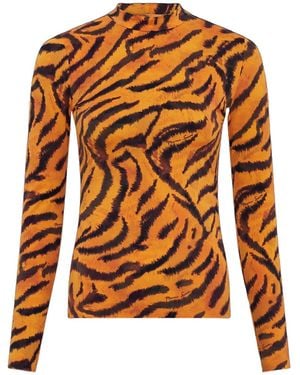Marine Serre Tiger Printed Jersey Ls Highneck Top - Orange
