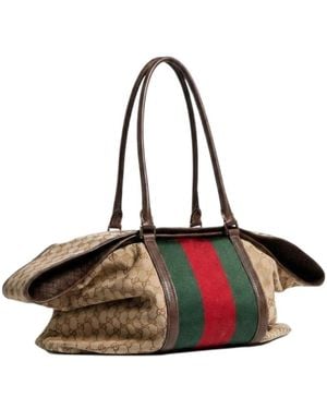 Gucci Gg Duffle Bag With Web - Brown