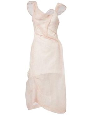 Victoria Beckham Asymmetric Ruched Organza Midi Dress - Natural