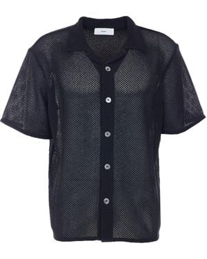 DUNST Crochet-Knit Open-Collar Shirt - Blue