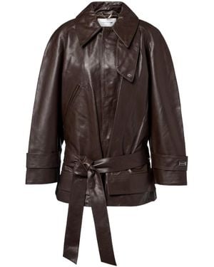 Victoria Beckham Lapel Long-Sleeved Leather Jacket - Brown