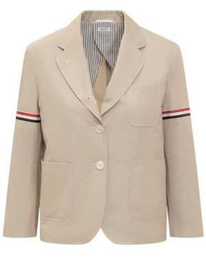 Thom Browne Single Breasted Cropped Jacket - Natural