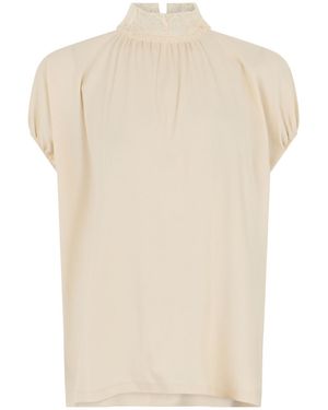 Fabiana Filippi Lace Trim High Neck Top - White