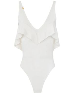 Elisabetta Franchi V-Neck Flounce Bodysuit - White