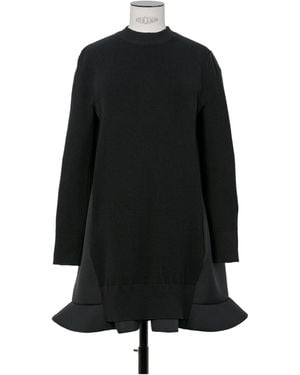 Sacai Mixed Media Long Sleeve Wool Suiting & Knit Sweater Dress in