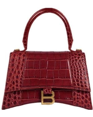 Balenciaga Borsa Hourglass Small Con Lavorazione Coccodrillo Da Donna - Red