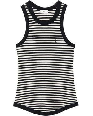 Saint Laurent Logo Striped Cotton-Blend Tank - Black