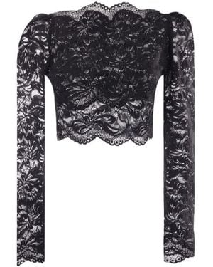 Rabanne Long Sleeved Cropped Laced Top - Black
