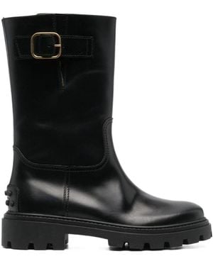 Tod's Buckle Detail Leather Boots - Black