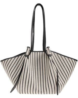 Yuzefi Large Mochi Striped Woven Shoulder Bag - White