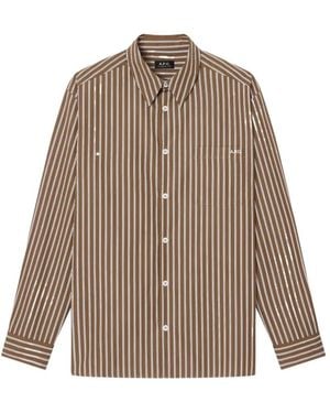 A.P.C. Striped Pocket Shirt - Brown