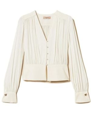 Twinset Pleated Long-Sleeve Top - Natural