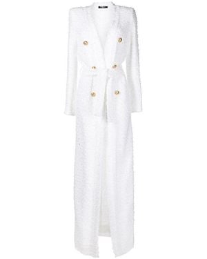 Balmain Tweed Coat With Girdle - White