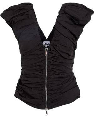 Ganni Sleeveless V-Neck Top - Black