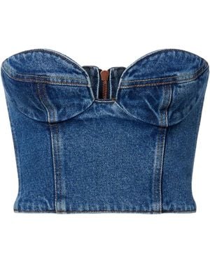 Magda Butrym Floral-Appliqué Denim Bustier Top - Blue
