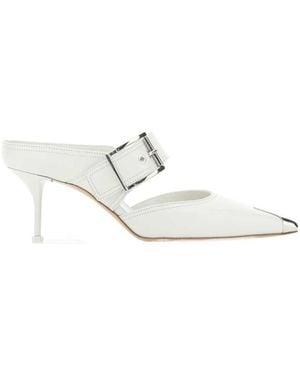 McQueen Pointed-Toe Heeled Mules - White