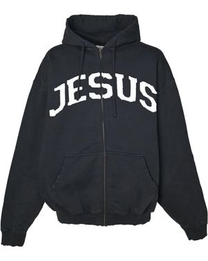Vetements Jesus Christ Zip Up Hoodie - Blue