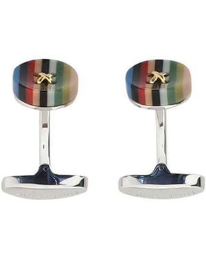 Paul Smith Signature Stripe Button Cufflinks - White