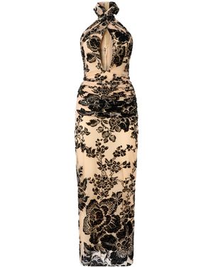 Pinko Floral-Print Halter-Neck Midi Dress - Metallic