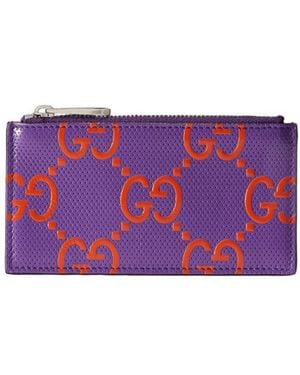 Gucci Gg-Embossed Zipped Cardholder - Purple