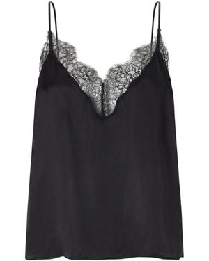 Anine Bing Lace-Trimmed Silk-Blend Satin Top - Black