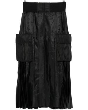 Sacai Quilted Pleated Midi Skirt - Black