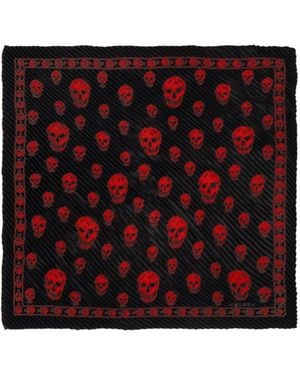 McQueen Pleated Skull-Print Scarf - Red