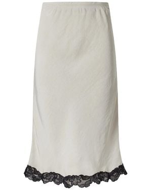 Maria McManus Lace-Trimmed Satin Midi Skirt - Grey