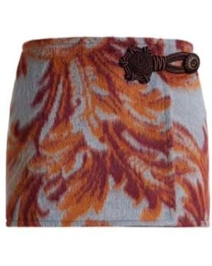 Etro Leaf Printed Wrap Around Mini Skirt - Red