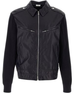 Brunello Cucinelli Leather And Knit Jacket - Black