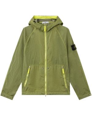 Stone Island Hooded Jacket With Light Water And Wind Resistance - Green