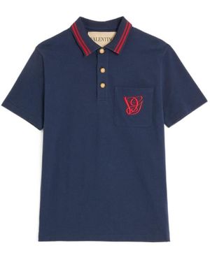 Valentino Cotton Piqué Polo Shirt With Vg Embroidery - Blue