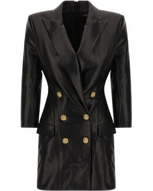Balmain Double Breasted Leather Blazer Dress - Black