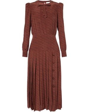 Alessandra Rich Leopard-Print Silk Midi Dress - Purple