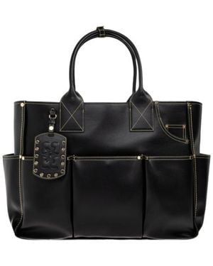 Ganni Logo-Tag Multi-Pocket Tote Bag - Black