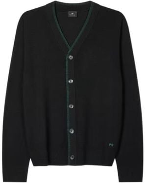Paul Smith Contrast-Collar Merino Wool Cardigan - Black