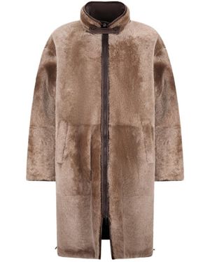 Brunello Cucinelli Shearling-Trim Reversible Jacket - Brown