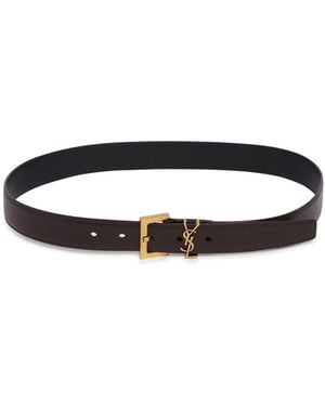 Saint Laurent Cassandre Logo Plaque Belt - White