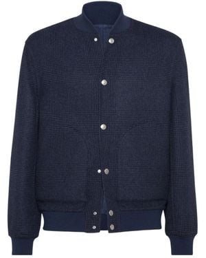Brunello Cucinelli Check-Pattern Bomber Jacket - Blue