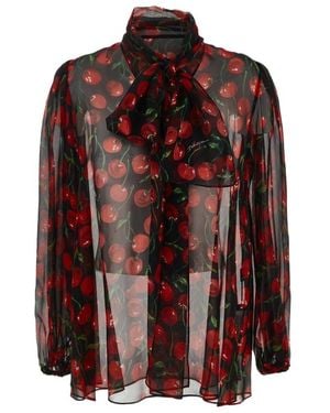 Dolce & Gabbana Cherry Printed Long-Sleeved Blouse - Brown