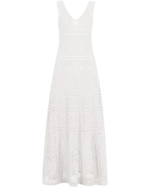 D.exterior Crochet-Knit V-Neck Maxi Dress - White