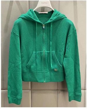 Valentino Logo-Plaque Cashmere Hoodie - Green