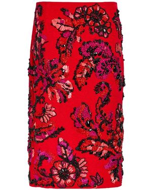 Dries Van Noten Summer Floral-Embellished Woven Midi Skirt - Red