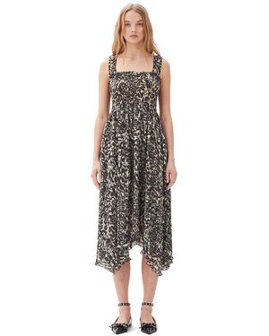 GANNI ♥ Printed Pleats Smock Midi Straps Dress/追跡付 Afterglow Printed Pleats Smock Midi Straps Dress | GANNI US