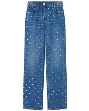 Versace Logo-Patch Stud Embellished Jeans - Blue